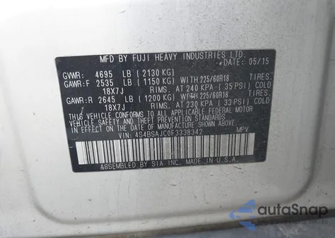 2015 Subaru Outback 2.5I Limited from USA, damaged, VIN 4S4BSAJC0F3338342